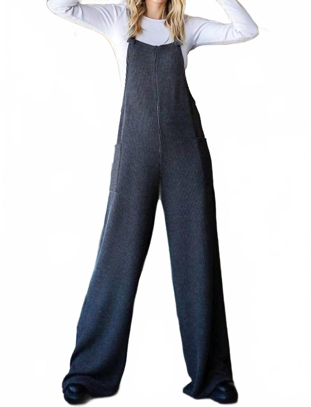 NEW VANILLA MONKEY solid rib overall jumpsuit in charcoal